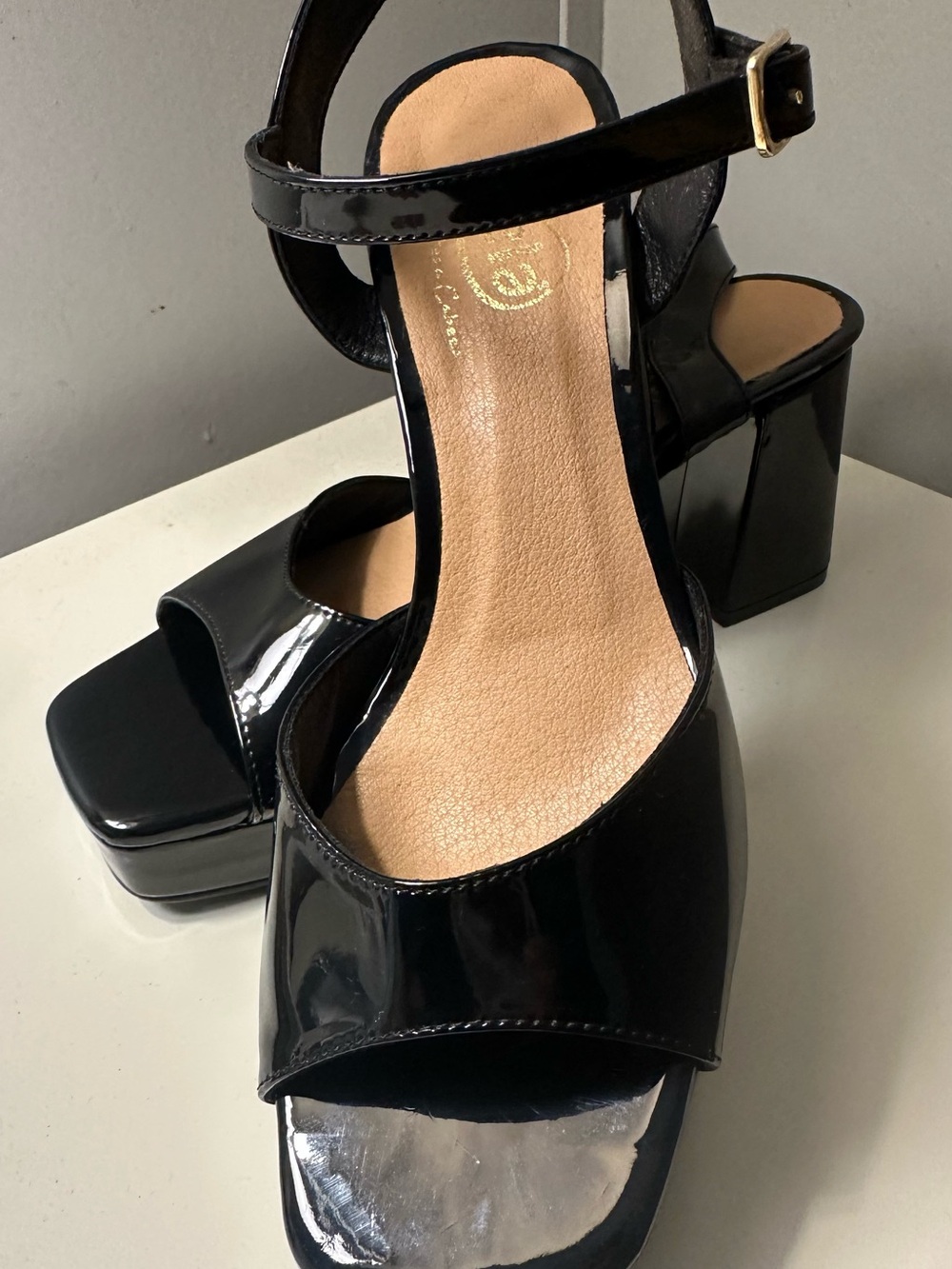 Black Patent Platform heels with Ankle Strap